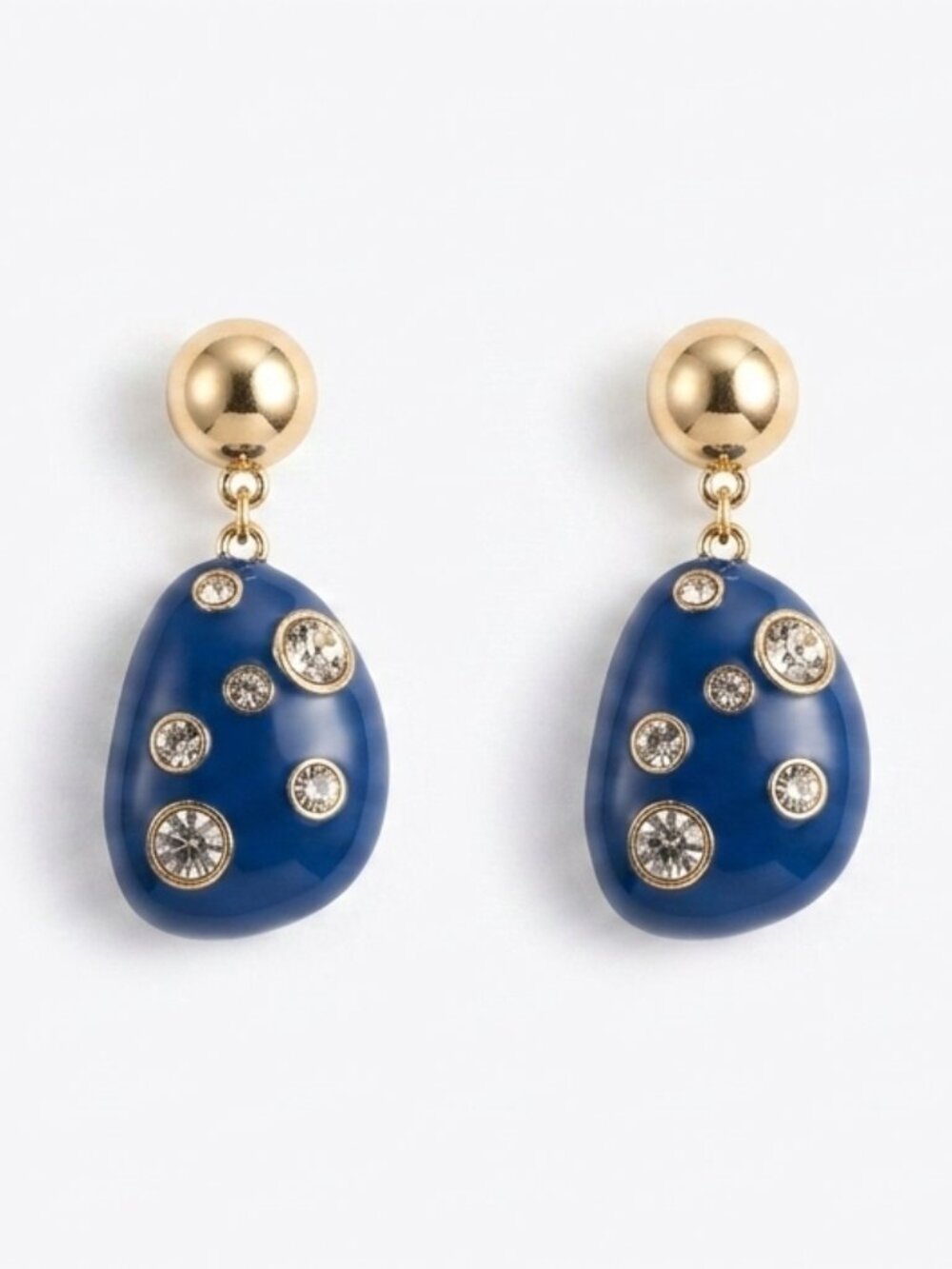 Navy Blue Gold Statement Drop Earrings